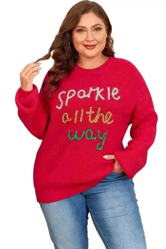 Plus Size Sweaters Plus Size Red Sparkle Tinsel Sweater