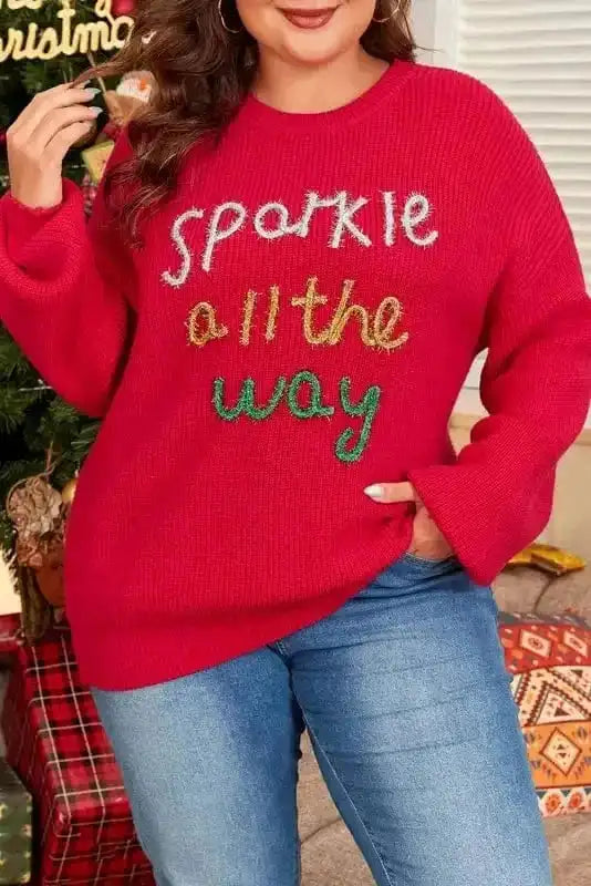 Plus Size Sweaters Plus Size Red Sparkle Tinsel Sweater