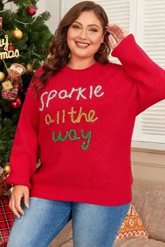 Plus Size Sweaters Plus Size Red Sparkle Tinsel Sweater