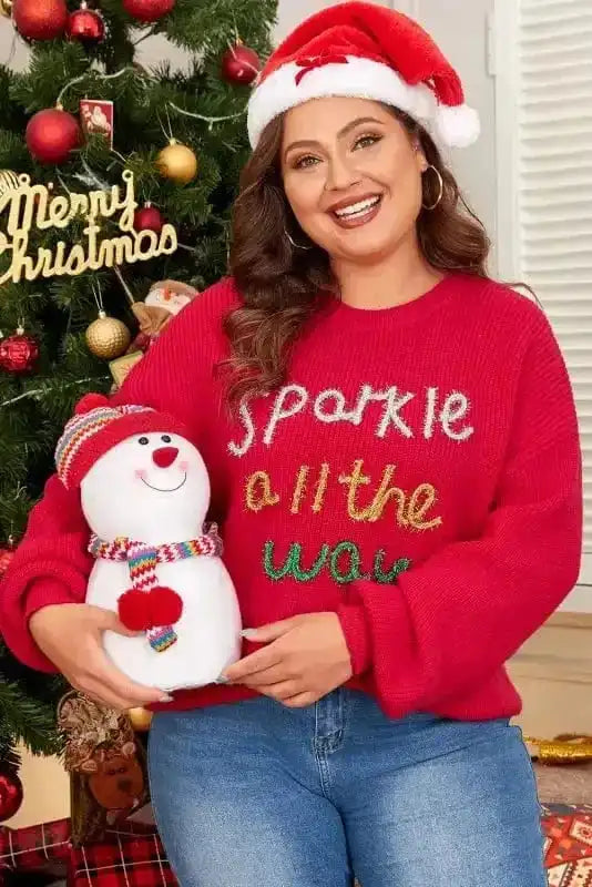 Plus Size Sweaters Plus Size Red Sparkle Tinsel Sweater