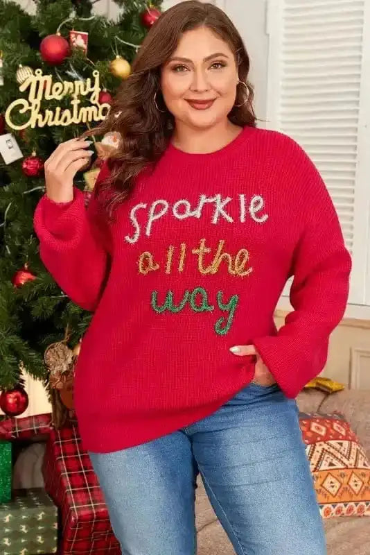 Plus Size Sweaters Plus Size Red Sparkle Tinsel Sweater