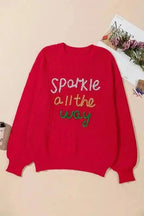 Plus Size Sweaters Racing Red / 1X / 52%Viscose+26%Polyester+22%Polyamide Plus Size Red Sparkle Tinsel Sweater