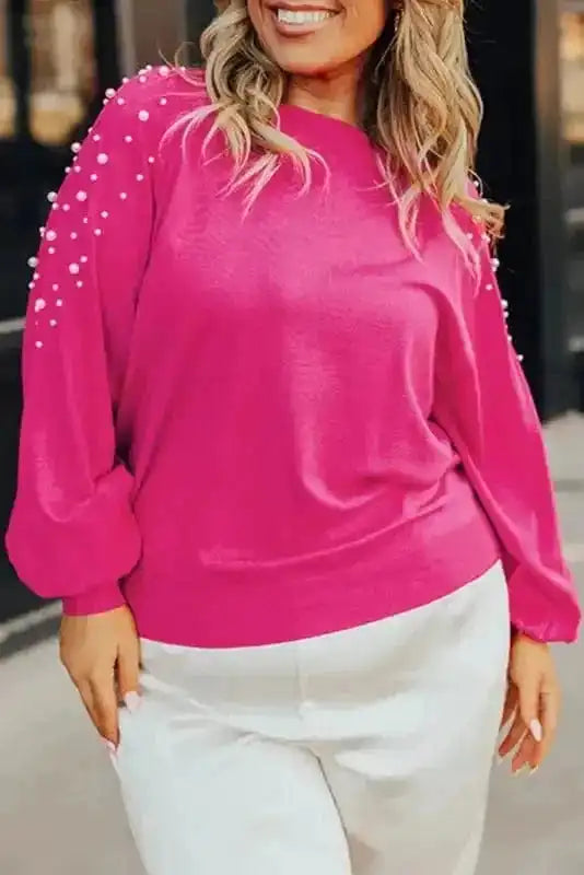 Plus Size Sweaters Strawberry Pink / 1X / 50%Viscose+28%Polyester+22%Polyamide Strawberry Blush Plus Size Sweater