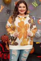 Plus Size Sweaters White / 1X / 42%Acrylic+30%Polyester+28%Polyamide BlossomCozy Plus-Size Hooded Sweater
