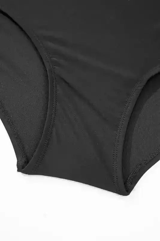 Plus Size Swimwear Black Stripe Plus Size High-Waist Bikini - Ruffle Sleeve