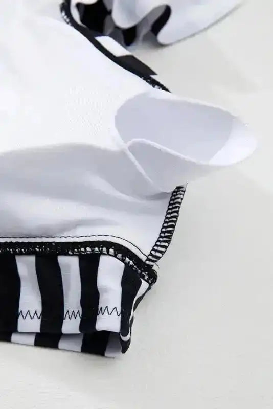 Plus Size Swimwear Black Stripe Plus Size High-Waist Bikini - Ruffle Sleeve