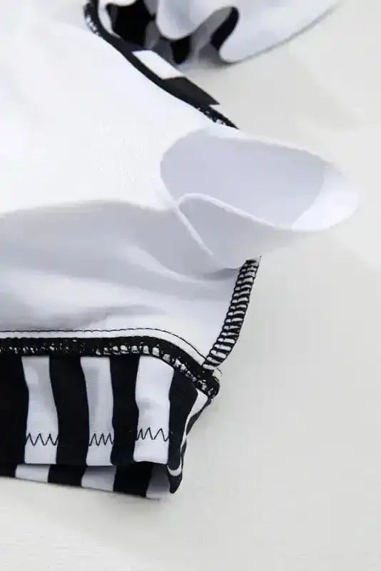 Plus Size Swimwear Black Stripe Plus Size High-Waist Bikini - Ruffle Sleeve