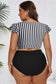 Plus Size Swimwear Black Stripe Plus Size High-Waist Bikini - Ruffle Sleeve