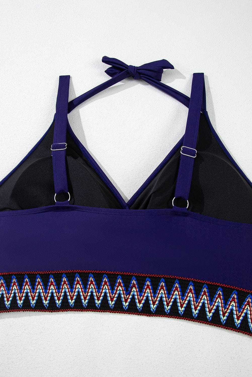 Plus Size Swimwear Embroidered High-Waist Bikini -  Plus Size Navy Blue