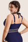 Plus Size Swimwear Embroidered High-Waist Bikini -  Plus Size Navy Blue