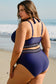 Plus Size Swimwear Embroidered High-Waist Bikini -  Plus Size Navy Blue