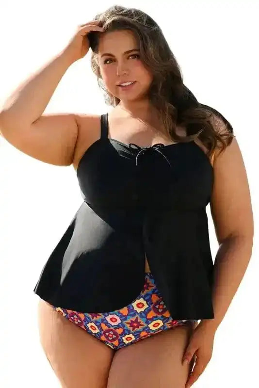 Plus Size Swimwear Geometric Glam Tankini - Plus Size