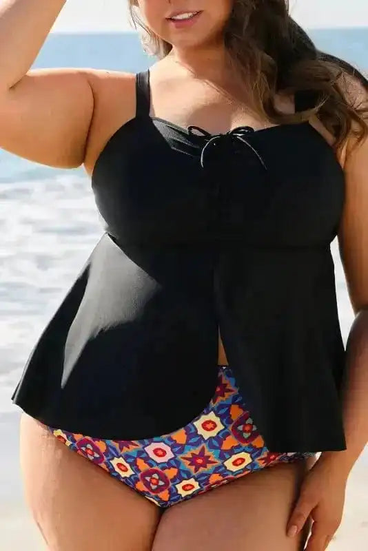 Plus Size Swimwear Geometric Glam Tankini - Plus Size