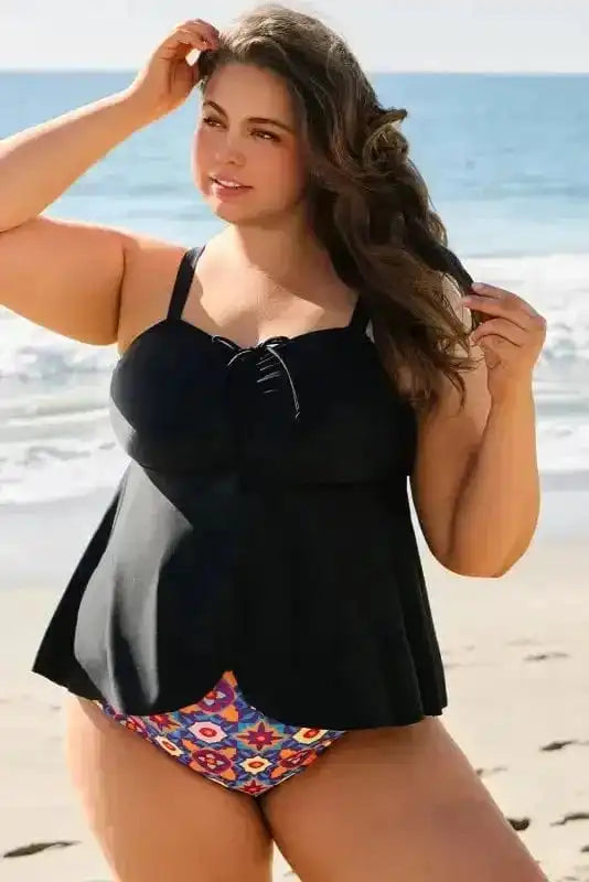Plus Size Swimwear Geometric Glam Tankini - Plus Size