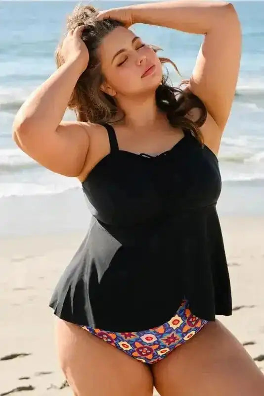 Plus Size Swimwear Geometric Glam Tankini - Plus Size