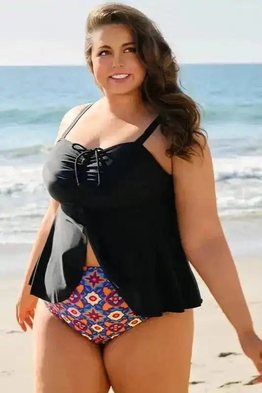 Plus Size Swimwear Geometric Glam Tankini - Plus Size