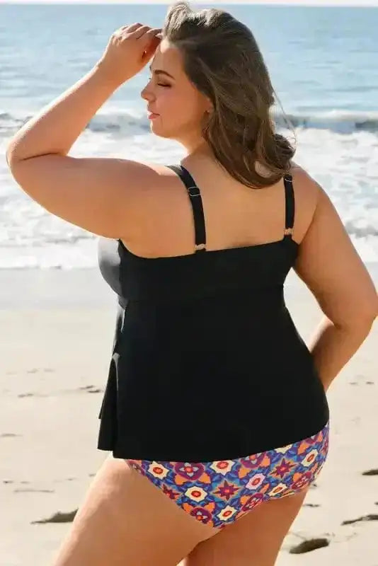 Plus Size Swimwear Geometric Glam Tankini - Plus Size