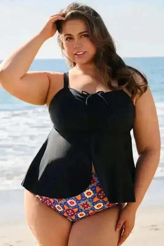Plus Size Swimwear Geometric Glam Tankini - Plus Size