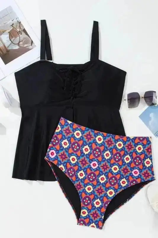 Plus Size Swimwear Geometric Glam Tankini - Plus Size