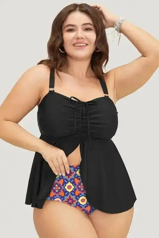 Plus Size Swimwear Geometric Glam Tankini - Plus Size