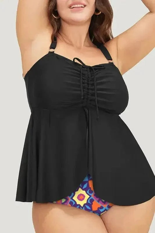 Plus Size Swimwear Geometric Glam Tankini - Plus Size
