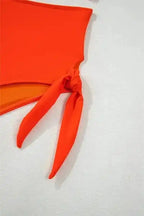 Plus Size Swimwear Orange Plus Size Bikini Set - Ruffled Trim Knotted High Waist