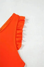 Plus Size Swimwear Orange Plus Size Bikini Set - Ruffled Trim Knotted High Waist