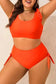 Plus Size Swimwear Orange Plus Size Bikini Set - Ruffled Trim Knotted High Waist