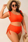 Plus Size Swimwear Orange Plus Size Bikini Set - Ruffled Trim Knotted High Waist