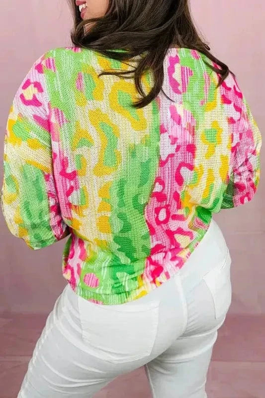Plus Size T-Shirts Chromatic Cat Knit Top