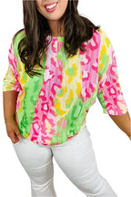 Plus Size T-Shirts Multicolour / 1X / 100%Polyester Chromatic Cat Knit Top