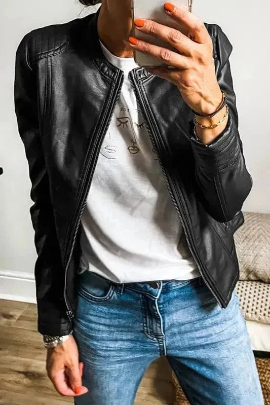 PU Leather Jackets Black / S / shell:100%PU+Lining:100%Polyester SleekStreet Faux Leather Jacket