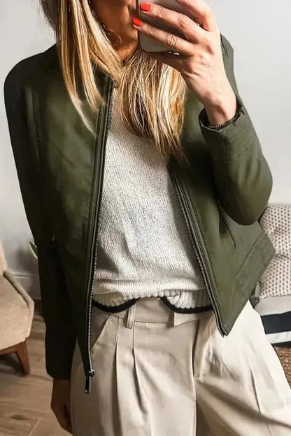 PU Leather Jackets Sage Green / S / Shell:100%PU;Lining:100%Polyester FlightLine Faux Leather Jacket