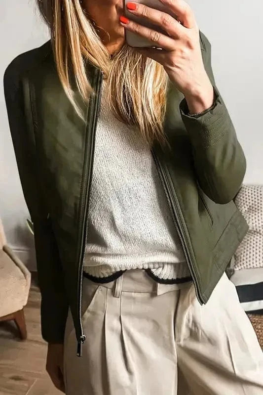 PU Leather Jackets Sage Green / S / Shell:100%PU;Lining:100%Polyester FlightLine Faux Leather Jacket