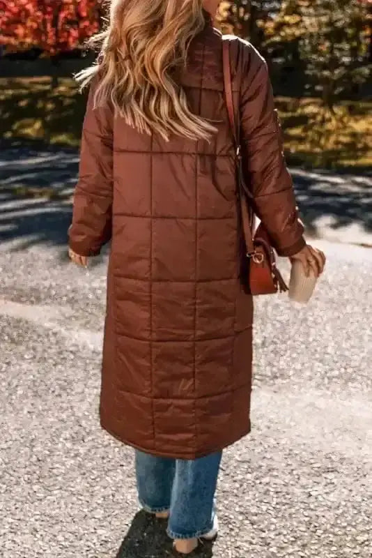 Quilted midi puffer coat back view — Fashionfitz UK
