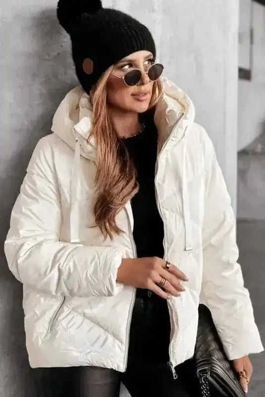 Puffer Jackets ArcticShield White Quilted Puffer Jacket – Stay Warm in Style