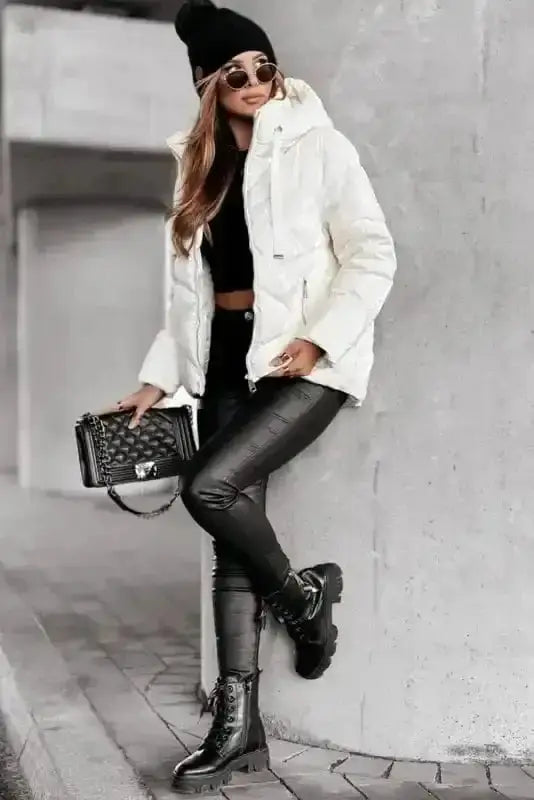 Puffer Jackets ArcticShield White Quilted Puffer Jacket – Stay Warm in Style