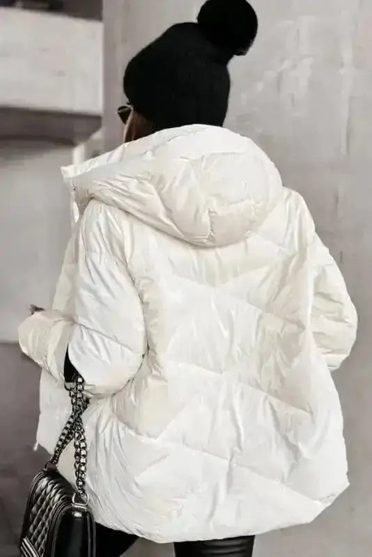 White quilted puffer jacket back view — Fashionfitz UK