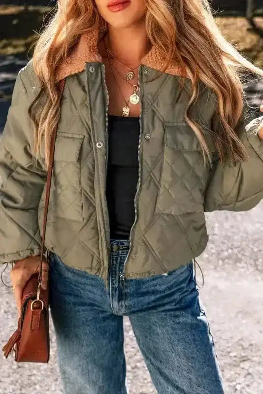 Puffer Jackets Jungle Green / S / 100%Polyester Teddy Quilted Puffer Jacket