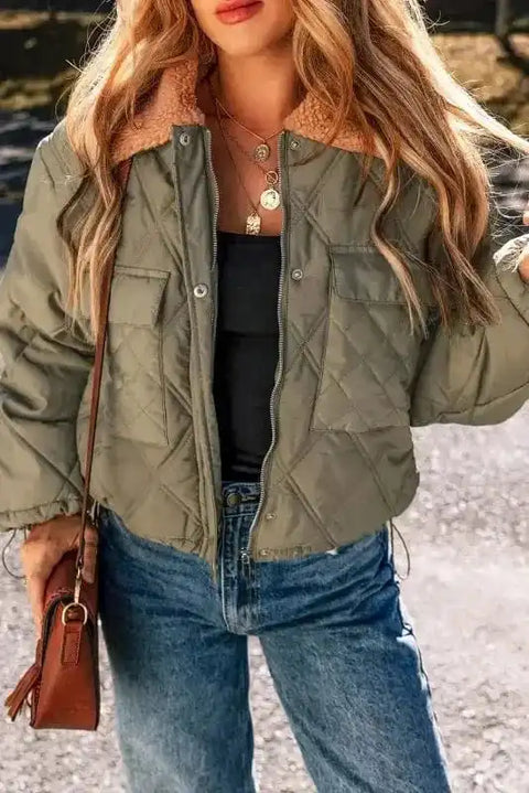 Puffer Jackets Jungle Green / S / 100%Polyester Teddy Quilted Puffer Jacket