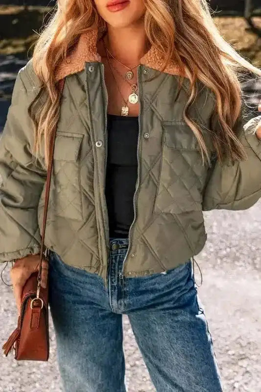 Puffer Jackets Jungle Green / S / 100%Polyester Teddy Quilted Puffer Jacket