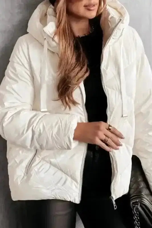 White quilted puffer jacket front view — Fashionfitz UK