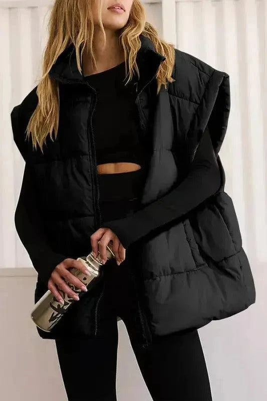 Puffer Vests Black / S / 100%Polyester Oversized Puffer Vest - Zipper