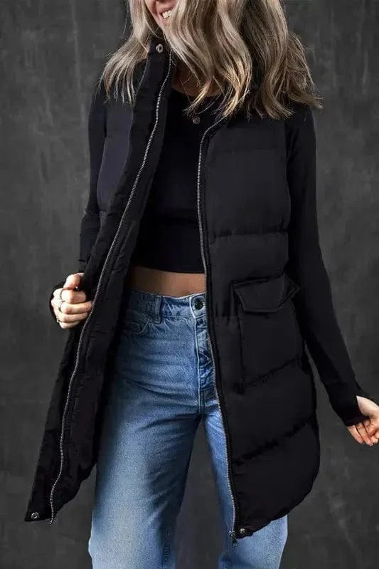 Puffer Vests Black / S / 100%Polyester Windproof Longline Puffer Vest - Black