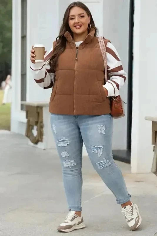 Puffer Vests Corduroy Stand Neck Puffer Vest