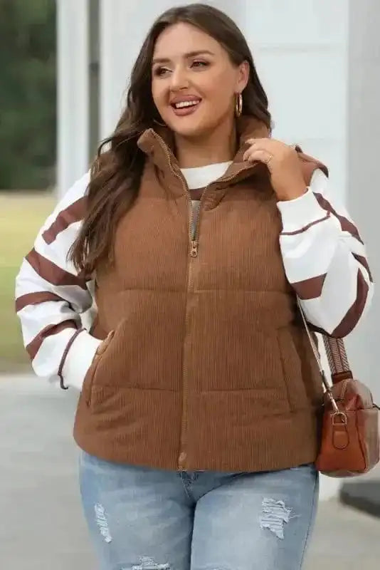 Puffer Vests Corduroy Stand Neck Puffer Vest