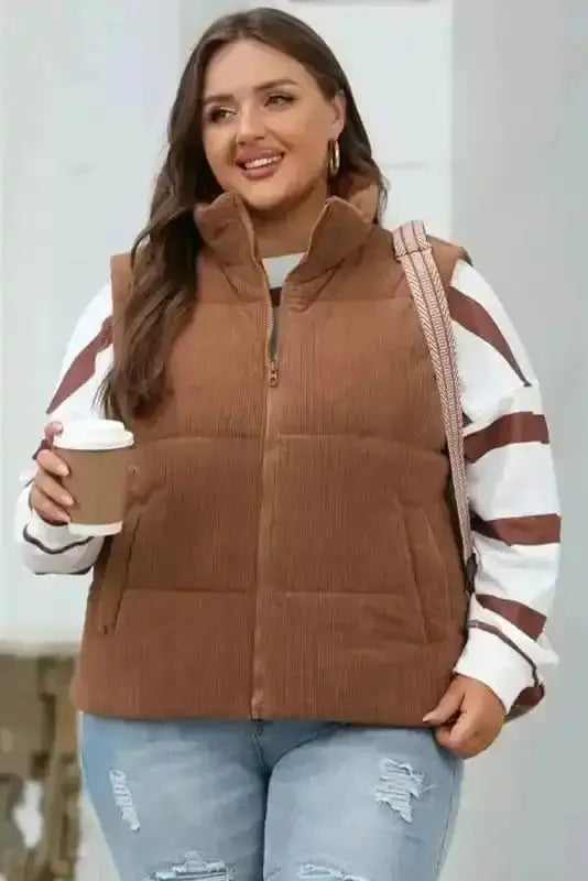 Puffer Vests Corduroy Stand Neck Puffer Vest