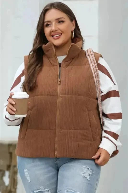 Puffer Vests Corduroy Stand Neck Puffer Vest