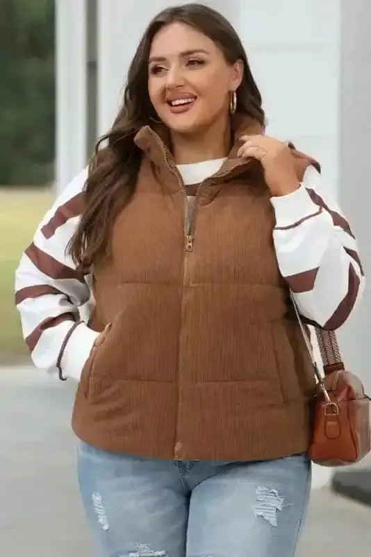 Puffer Vests Corduroy Stand Neck Puffer Vest
