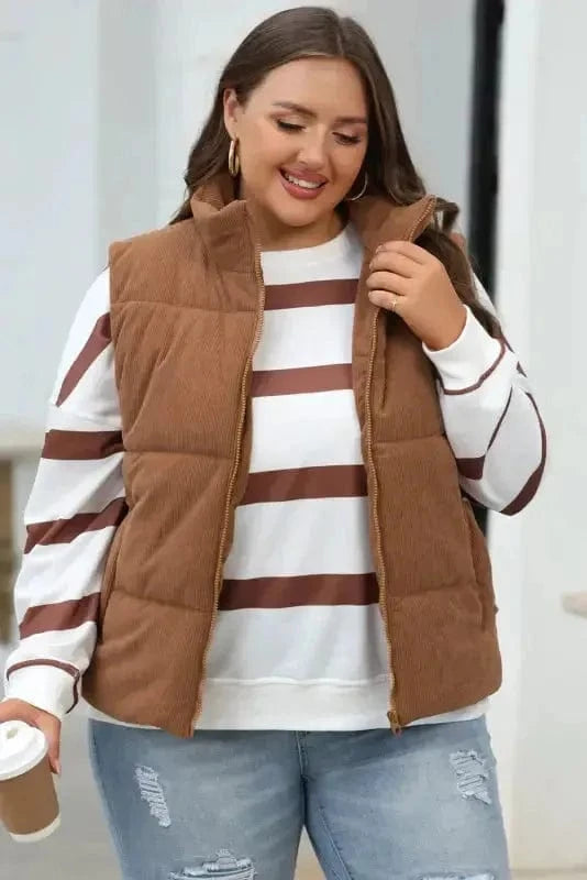 Puffer Vests Corduroy Stand Neck Puffer Vest